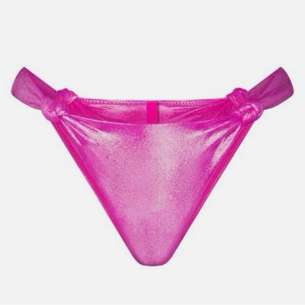 SKIMS Shimmer Knot-Side Bikini Bottom in Hot Pink